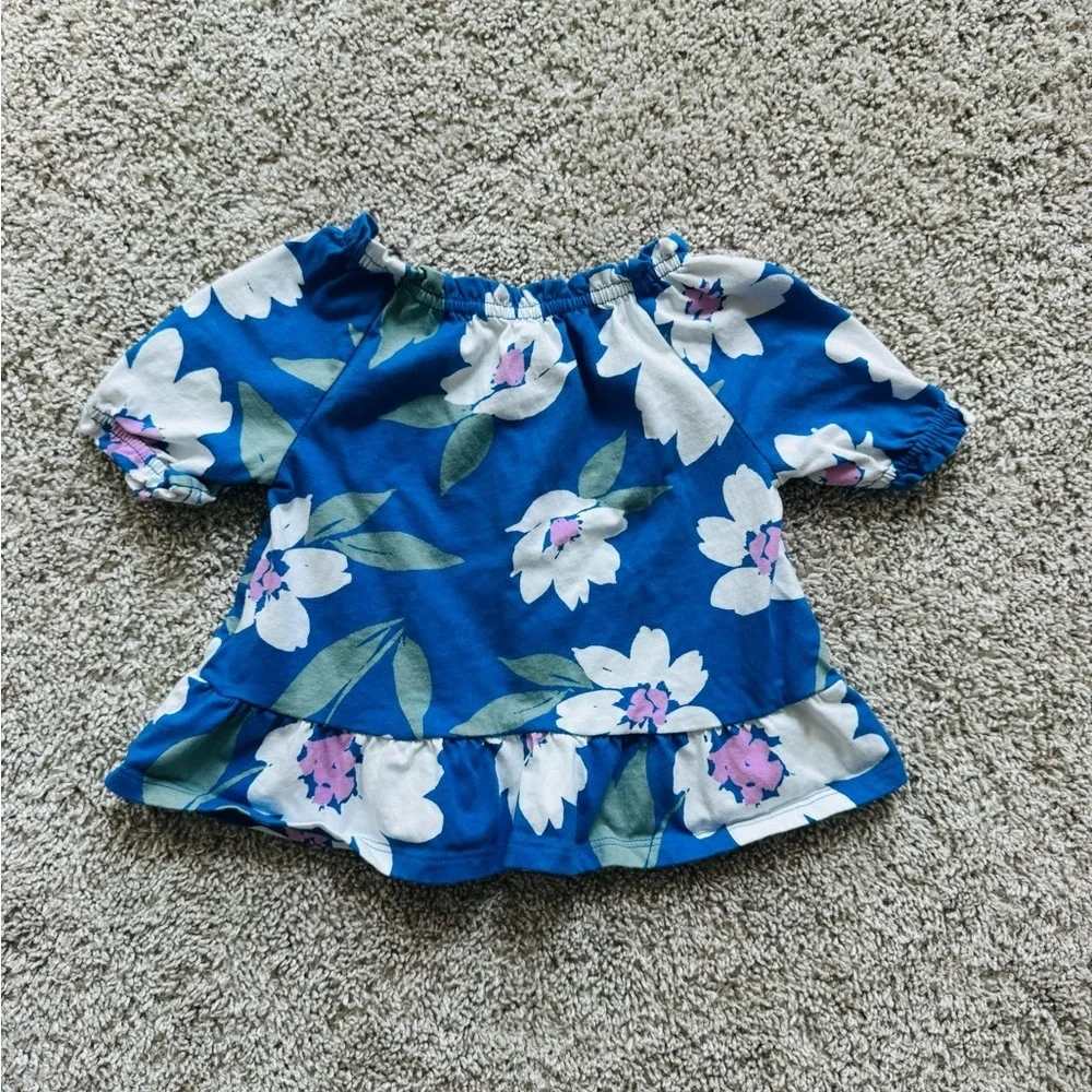 Carter's Royal Blue Floral Peplum Top with White & Pink Accents
